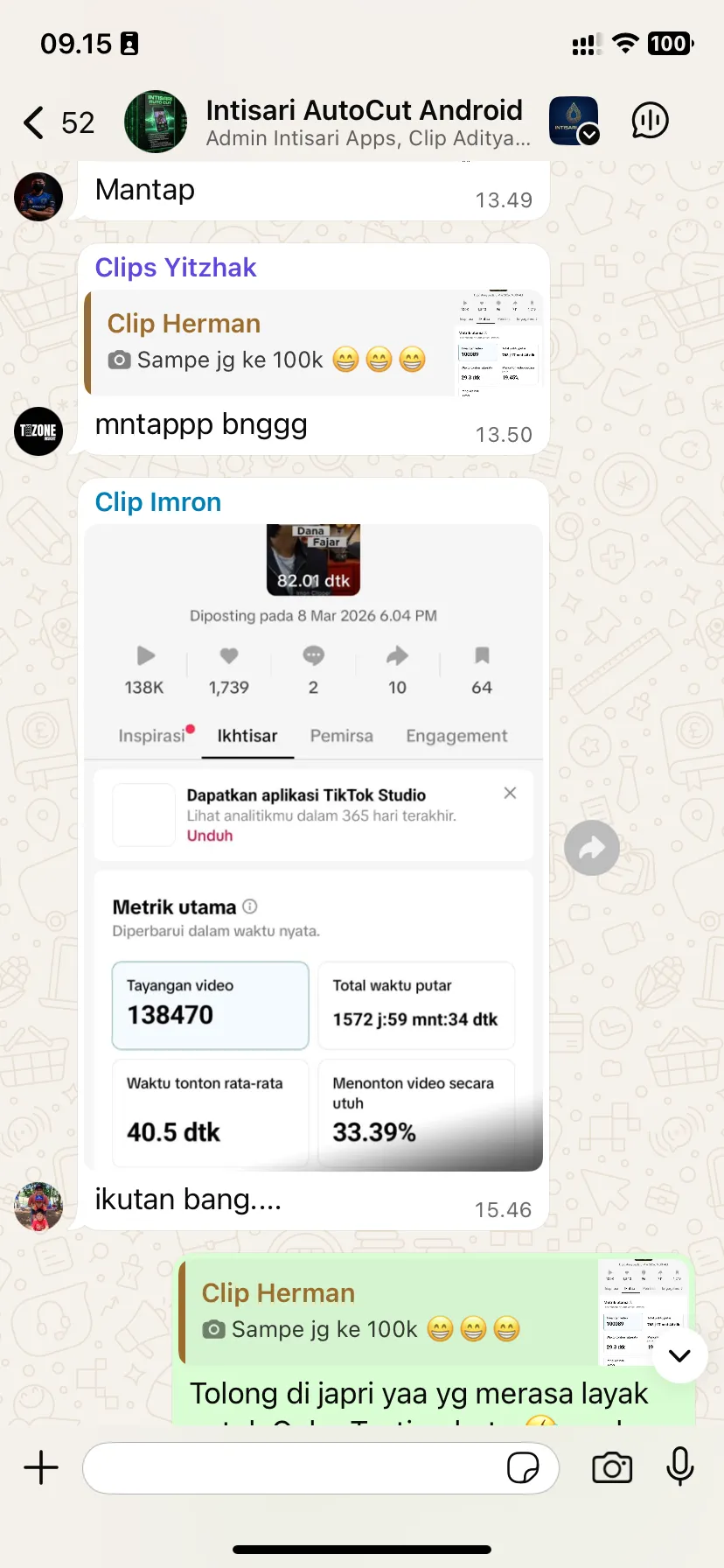 Bukti Analitik TikTok 138K Views
